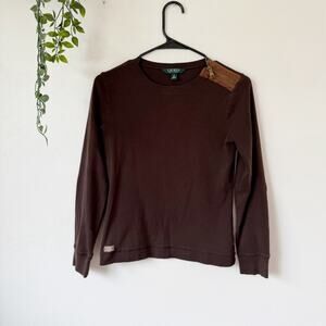 Ralph Lauren Elbow Patch Zipper Shoulder Long Sleeve Top Sz M